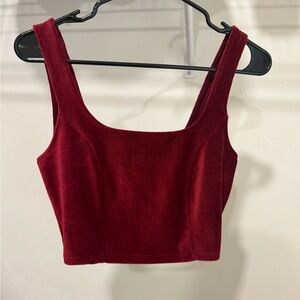 Velvet Square Neck Cropped Tank Top in Deep Red